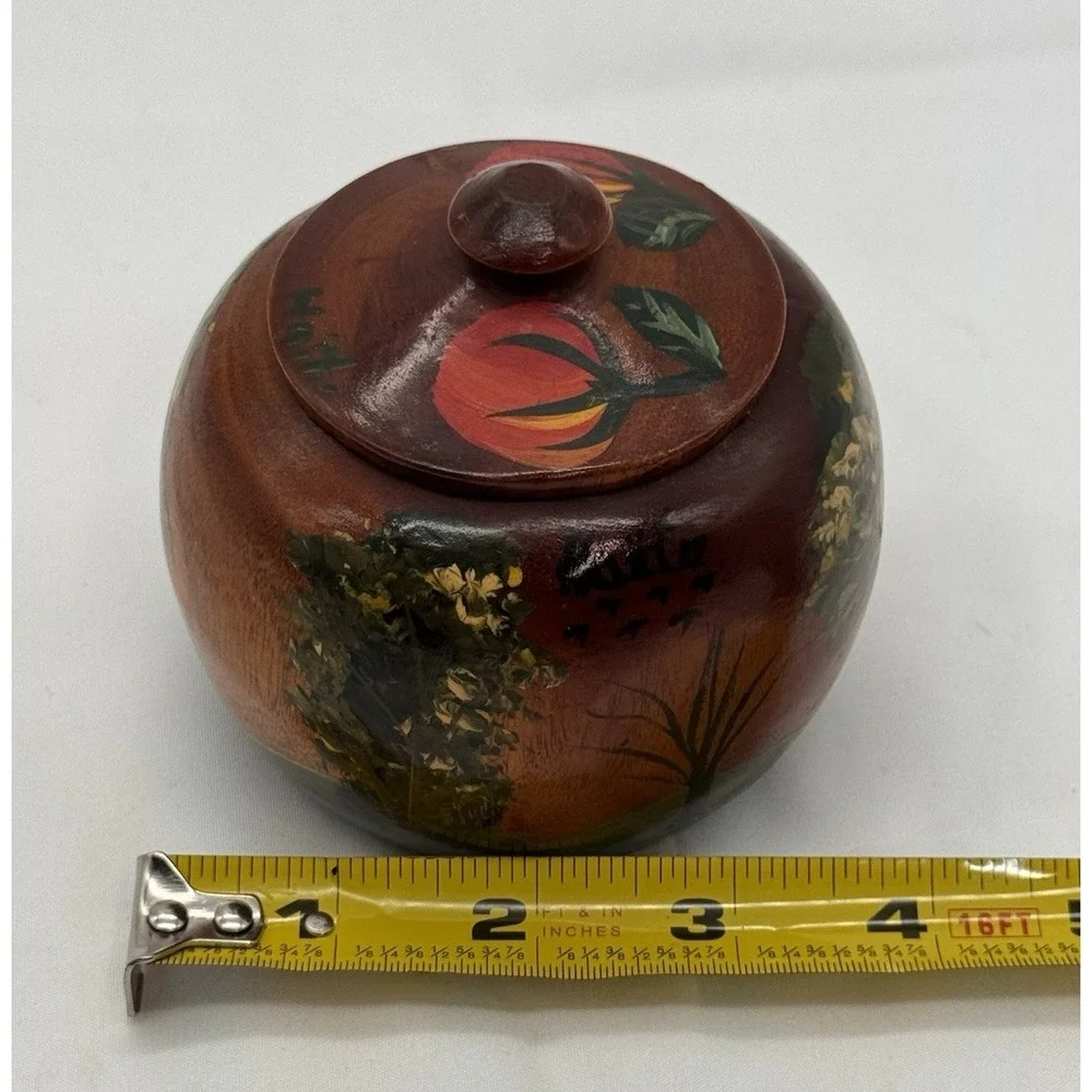 Hand Crafted & Painted Wooden Trinket Box, Spice Jar w/ Lid Folk‎ Art from HAITI